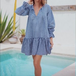 LJC Designs Navy Cotton Gingham Checked Dress Medium